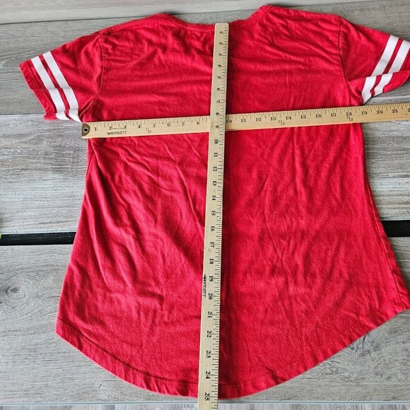 Disney Mickey Mouse T-Shirt Crop Jr XL 15-17 Red V Neck "No Thanks I'm Good" - Picture 8 of 10